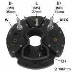 Retificador do alternador 75A / 105A / 120A Bosch HD1 / K1 / T1 El Detalle Ford Cargo Mafersa Mercedes-Benz O370 O371 O400 OF1620 OH1621 OH1623 OHL1621 Recrusul Scania F112 F113 K113 L113 S113 Volkswagen 16180 16210 Volvo B10M - ligações