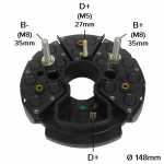 Retificador do alternador 120A / 140A Bosch T1 Climabuss Mercedes-Benz Actros O345 O350 O400 O530 O550 O560 O580 Citaro Conecto Integro Intouro Tourismo Travego Scania K94 K113 K124 Volkswagen - ligações
