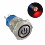 Botão/interruptor redondo de liga e desliga com LED vermelho bivolt (12V / 24V) e diâmetro de rosca 19mm universal