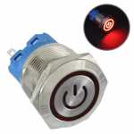 Botão/interruptor redondo de liga e desliga com LED vermelho bivolt (12V / 24V) e diâmetro de rosca 22mm universal