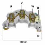 Retificador do alternador 100A / 110A / 130A Delco Remy 21SI / 22SI / 23SI / 33SI / 34SI Cameco Caterpillar Challenger Cummins GMC John Deere Navistar International - ligações