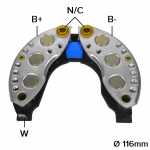 Retificador do alternador 50A / 60A / 70A Valeo A13N / A14N Peugeot 204 304 Renault Clio Express Extra R4 R6 R9 R11 R12 R15 R18 R19 R21 Rapid Trafic Volvo 340 343 345 - ligações