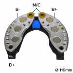 Retificador do alternador 50A / 70A / 75A / 80A / 90A Valeo A13N / A13R / A14N Citroën Berlingo C5 C8 C32 C35 CX Fiat Ducato Peugeot 206 407 Talbot Volvo - ligações