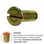 Parafuso cabeça escareada para fixação das sapatas do motor de partida Bosch KB (pequeno, médio e grande com 8 parafusos M8 - 8mm) - capa