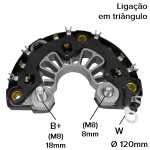 Retificador do alternador 80A Bosch NCB1 Agrale Caio Case El Detalle Iveco EuroCargo Mercedes-Benz Atron Axor New Holland Randon Scania Volkswagen Constellation Delivery VolksBus Worker - ligações