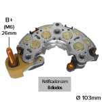 Retificador do alternador 70A / 80A / 90A Denso Chrysler Grand Cherokee Voyager Dodge Caravan Intrepid Toyota Celica Corona (com 8 diodos) - ligações