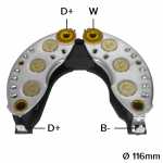 Retificador do alternador 30A / 35A / 40A / 50A / 55A / 60A / 65A / 80A / 90A Valeo A13N / A14N Volvo Penta - ligações