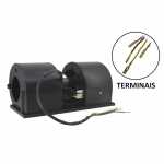 Eletroventilador interno duplo 24V com capa de proteção tamanho 351mm x 130mm com terminais diâmetro das hélices 103mm 3 velocidades climatizador interclima universal