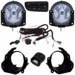 Kit farol auxiliar de milha (longo alcance) com lente de vidro para lâmpada H1 com botão interruptor, chicote e suportes Fiat Fiorino Uno Strada